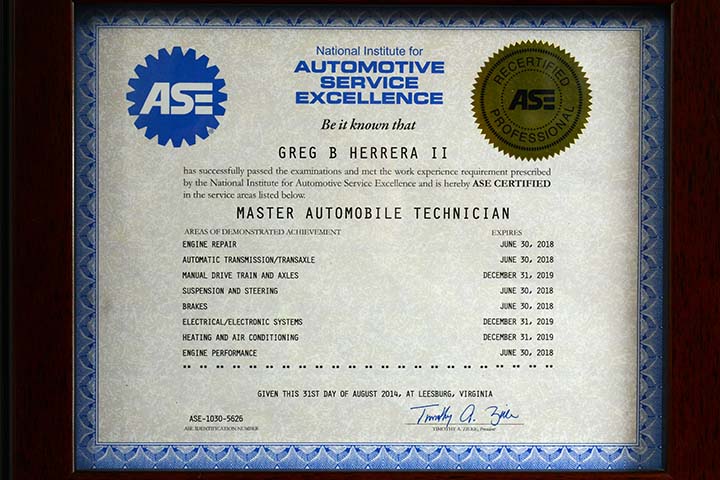 Our mechanics are certified in many courses of car repair and maintenance to guarantee the queality of our auto service.